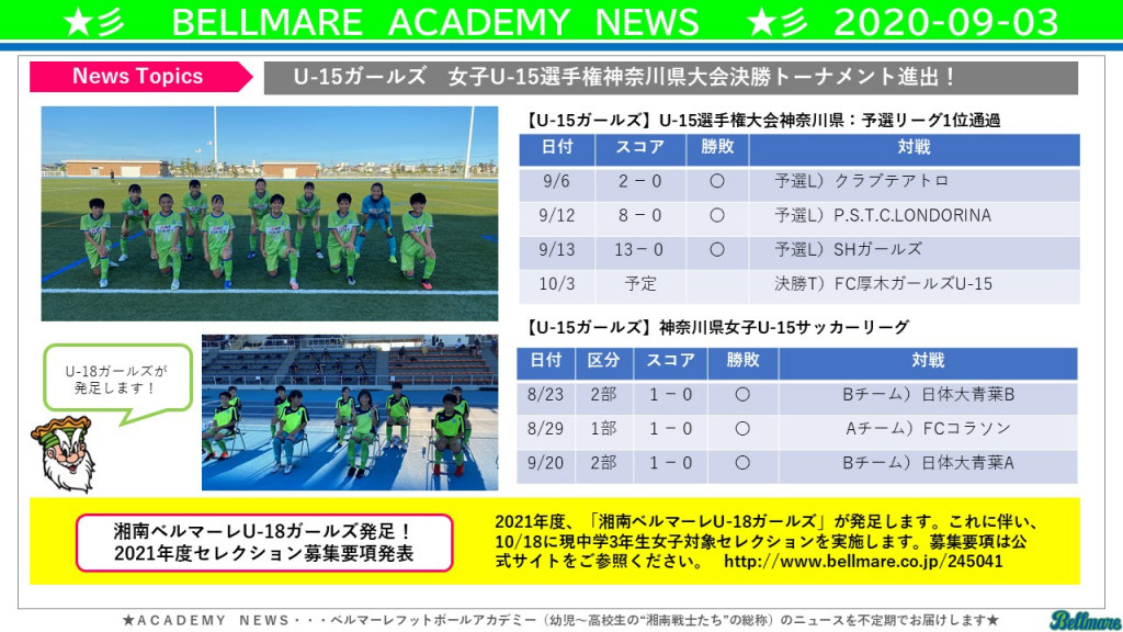 アカデミー情報 湘南ベルマーレサッカースクール