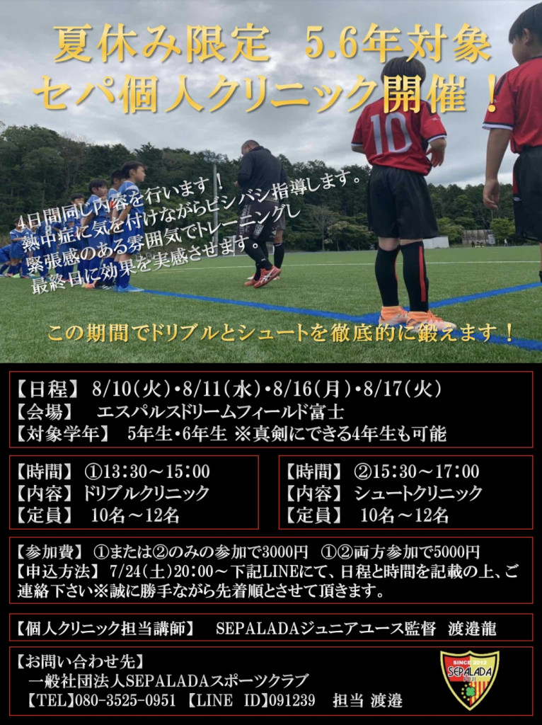 夏休み個人クリニックのお知らせ Top News Sepalada Sports Club