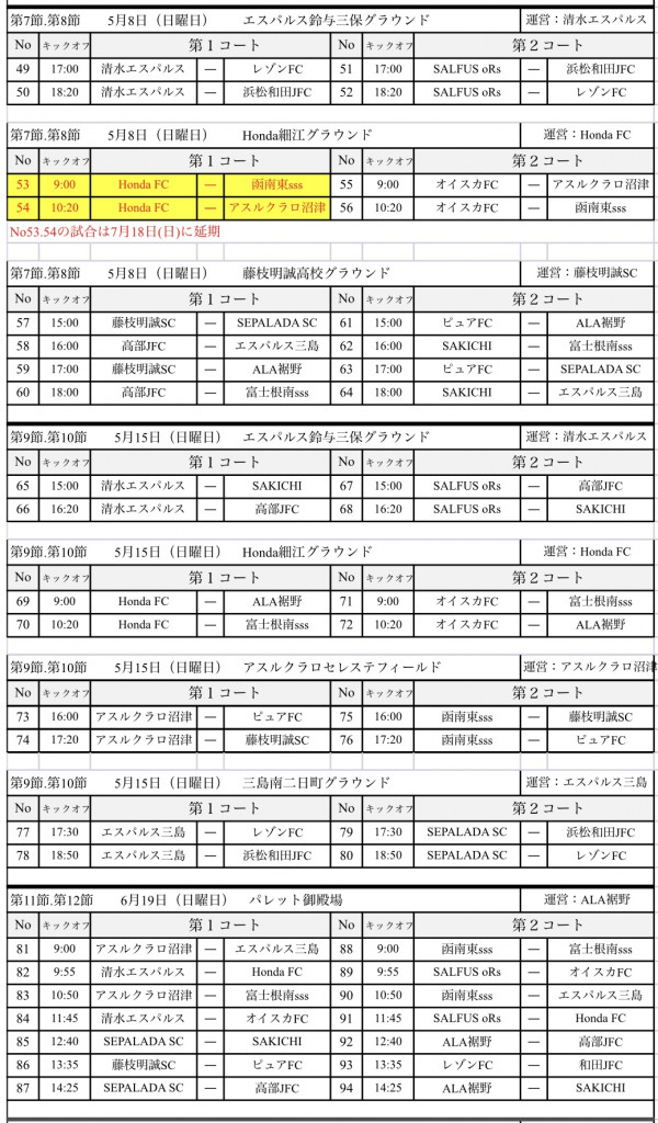 日程表 Jfa ｕ 12静岡県 Sリーグ